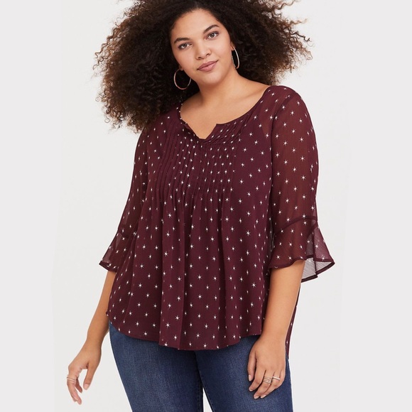 torrid Tops - Torrid Burgundy Gauzy Sheer Top Sz 0, L, 12